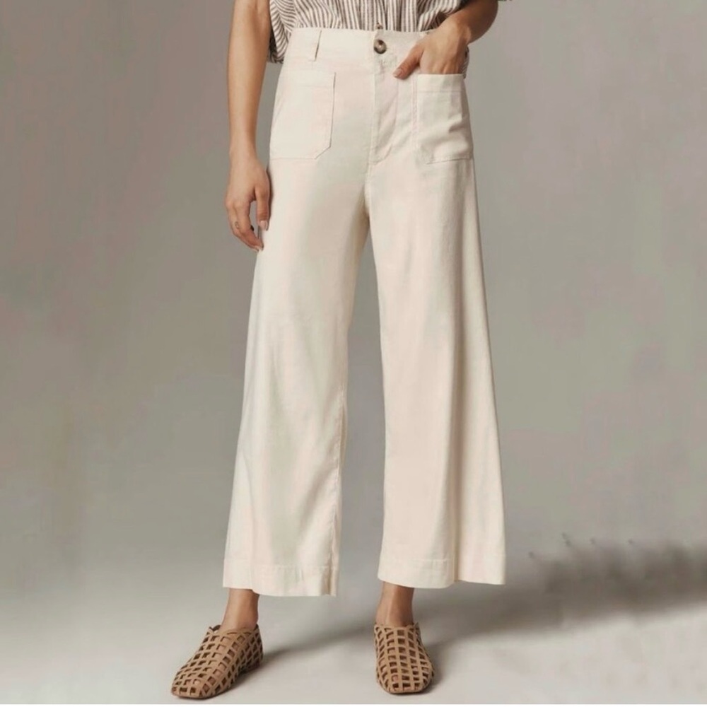 Maeve Wide-Leg Cropped Pants in Cream